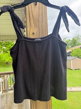Y2K Minimalist 100% Cotton Capsule Black Express Tie Strap Textured Tank Size S